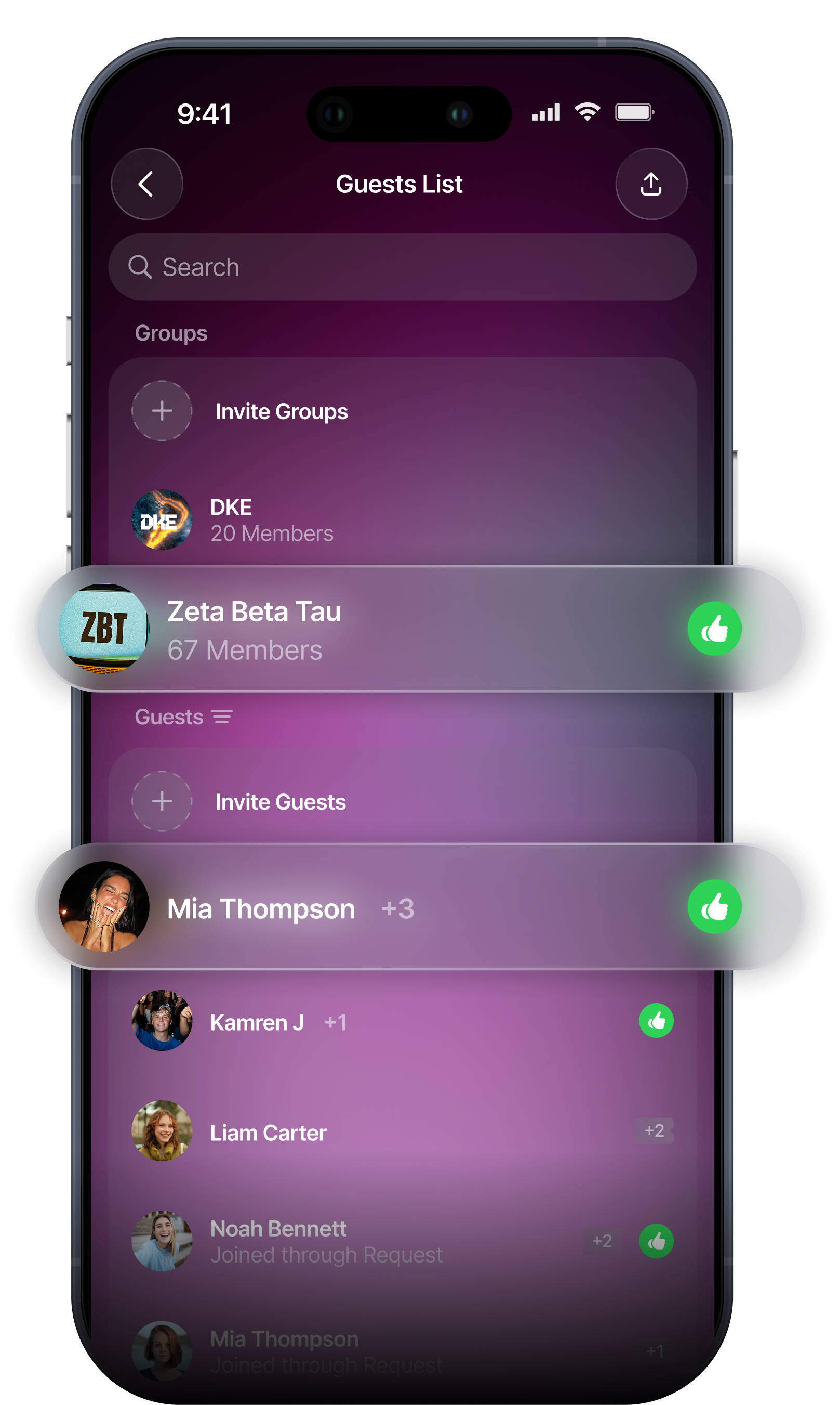 DoorList guest list with group invitations and guest approvals